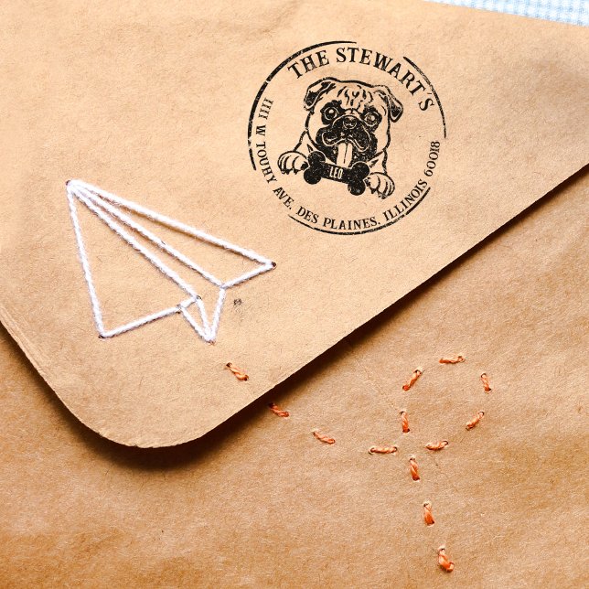 Returadress för Pug Anpassningsbar Family Stämpel (Skapare uppladdad)