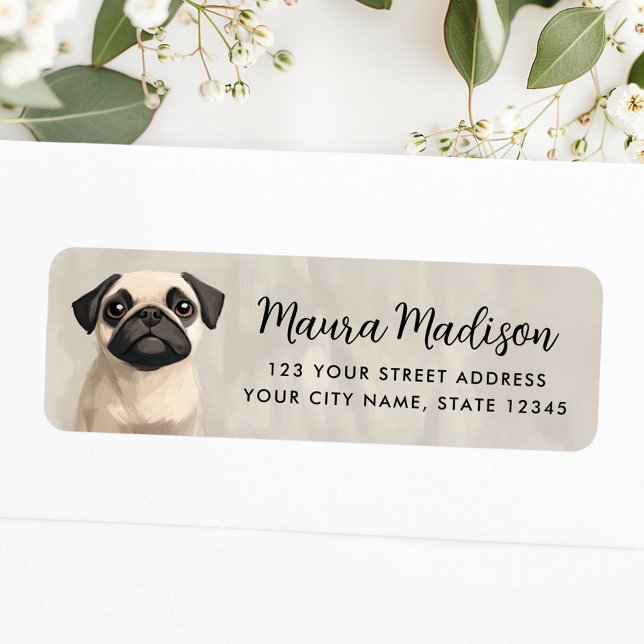 Returadress för Pug hund illustration oljemålning Etikett (Pug dog illustration oil painting return address label)