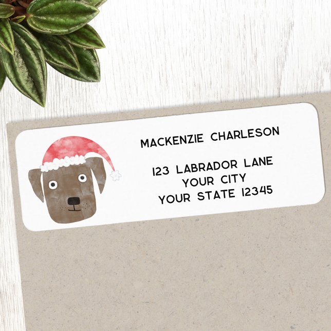 Returadress för roligtens Hund - Personlig Returadress Etikett (Fun dog in a Christmas Santa hat personalized return address label)