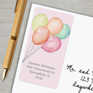 Returadress för Rosa av babybabyskor i ballonger Adressetikett