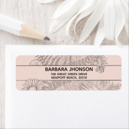 Returadress för Rosa av  Blommigt för linjedragnin Etikett
