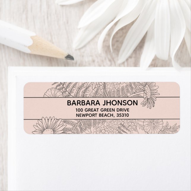 Returadress för Rosa av  Blommigt för linjedragnin Etikett (Insitu)