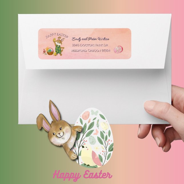 Returadress för Rosa av coola Roligt Påskhare Etikett (Cool Fun Pink Easter Bunny Return Address Label )