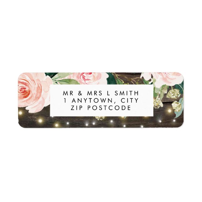 Returadress för rosa blommigt av rustiskt trä etikett (Framsidan)