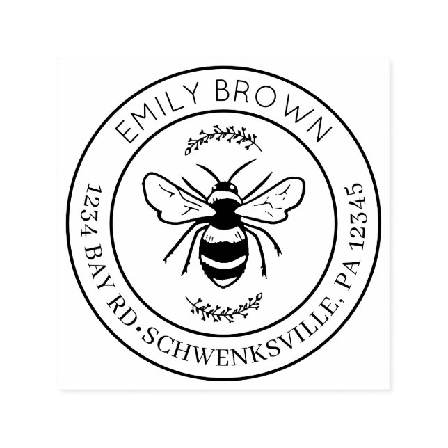 Returadress för rundbin och Blommigt Självfärgande Stämpel (Design)