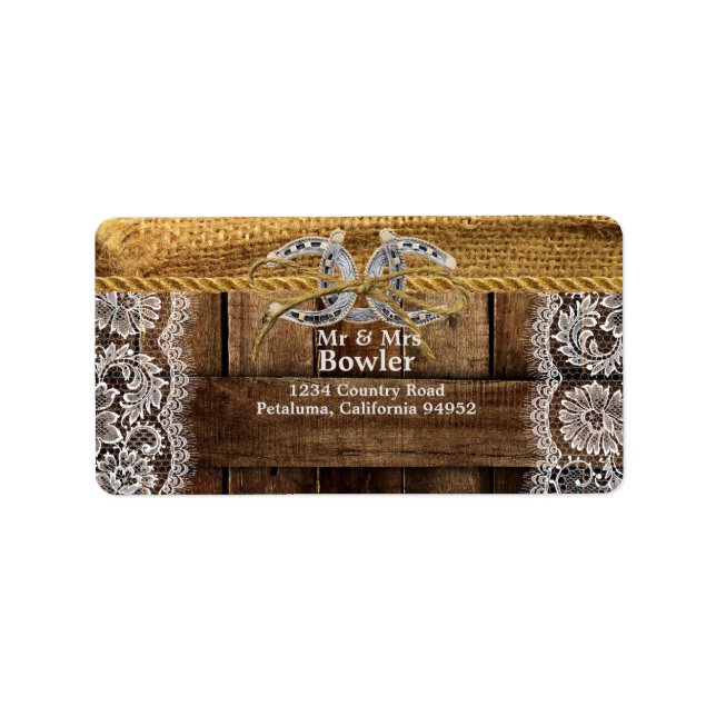 Returadress för Rustic Land Westerna Bröllop Adressetikett (Framsidan)