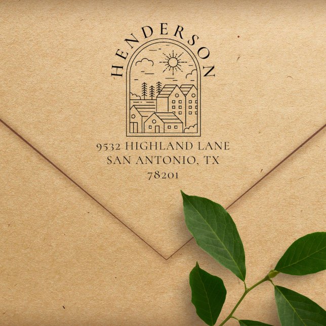 Returadress för Rustic Town Anpassningsbar Family Stämpel (Skapare uppladdad)
