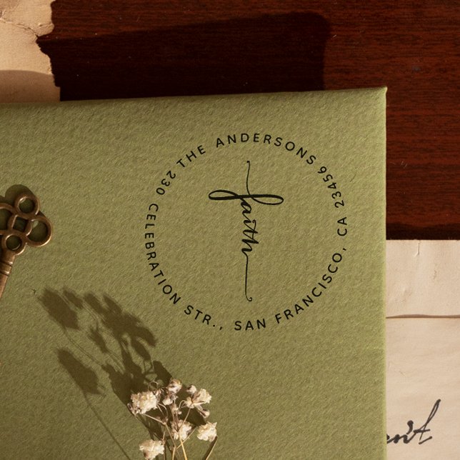 Returadress för Script Faith Kor Round Självfärgande Stämpel (Rubber Stamp Mock-up)