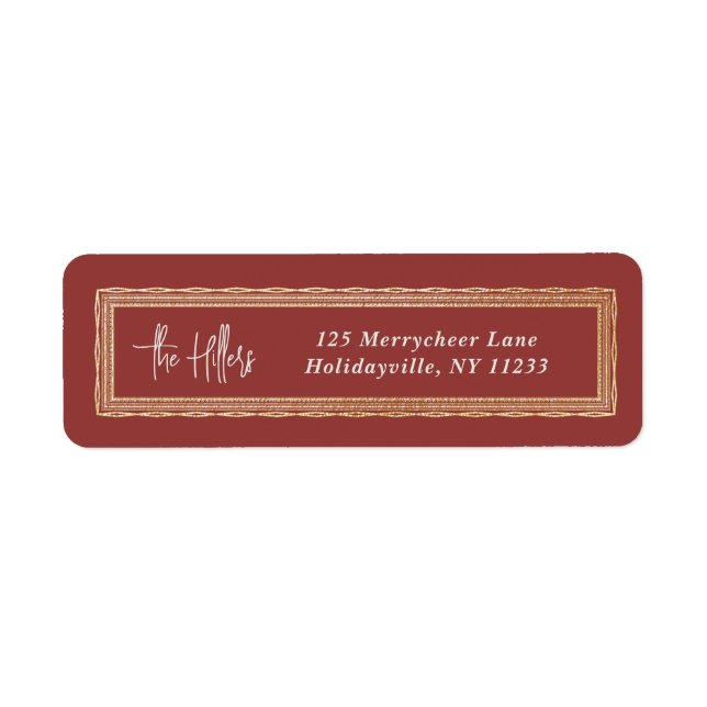 Returadress för skript i Red och Guld Ram Returadress Etikett (Framsidan)