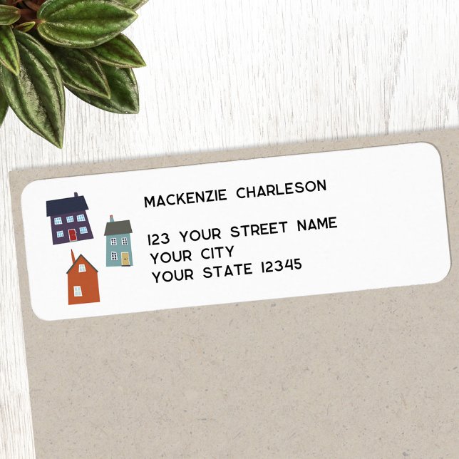 Returadress för små hushem och stugor etikett (Houses homes and cottages personalized return address label)