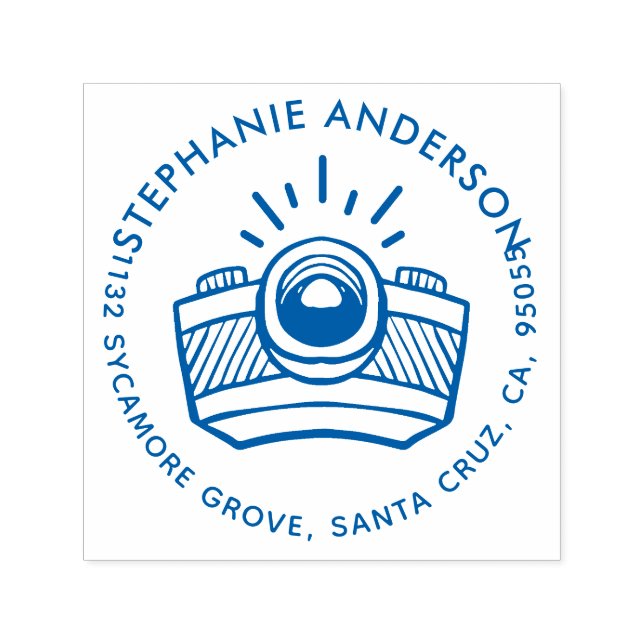 Returadress för snyggt Round Tecknad Camera Självfärgande Stämpel (Design)