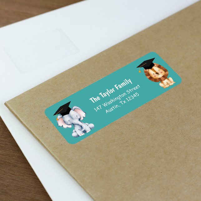 Returadress för Studenten från Djurbarn Preschool Etikett (Animal Kids Preschool Graduation Return Addres Label)