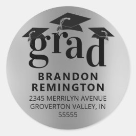 RETURADRESS för svart skuggor i GRAD Silver Runt Klistermärke