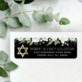 Returadress för Svarta Bat mitzvah Chicen Guld Blo Returadress Etikett