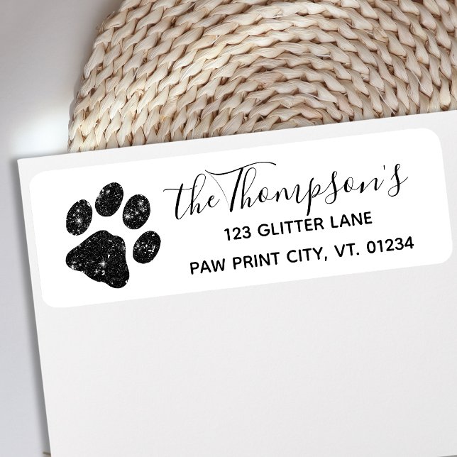 Returadress för svartvit Glitter-utskrift Returadress Etikett (Skapare uppladdad)