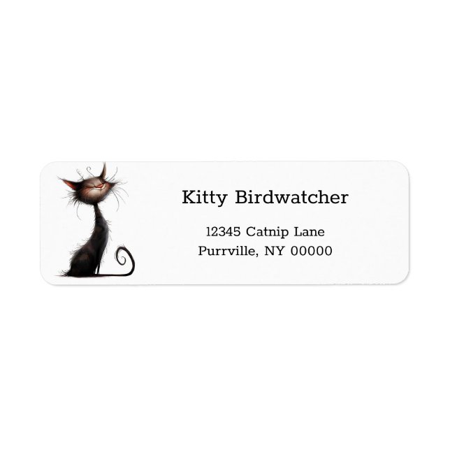 Returadress för svartvit kattillustration returadress etikett (Framsidan)
