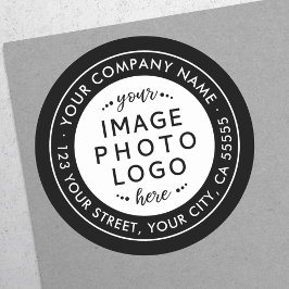 returadress för svartvit logotyp runt klistermärke