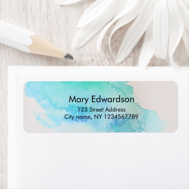 Returadress för teatyr av blått grönt med vattenfä returadress etikett (Insitu)