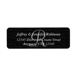 Returadress för texturerad svart, rustisk monogram etikett