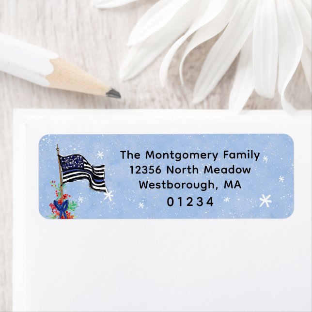 Returadress för Thin Blue Line-polisens Flagga Returadress Etikett (Insitu)