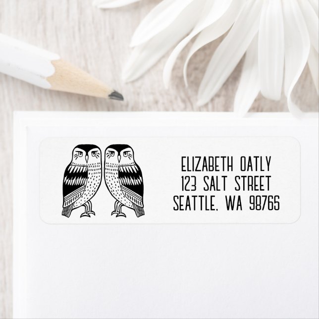 Returadress för tråd Uggla Line Teckning Cute ANPA Returadress Etikett (Insitu)