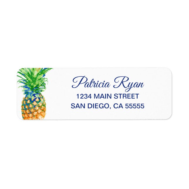 Returadress för tropisk ananas blå typografi returadress etikett (Framsidan)