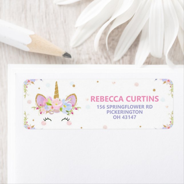Returadress för Unicorn Baby Shower-Födelsedagsfes Etikett (Insitu)