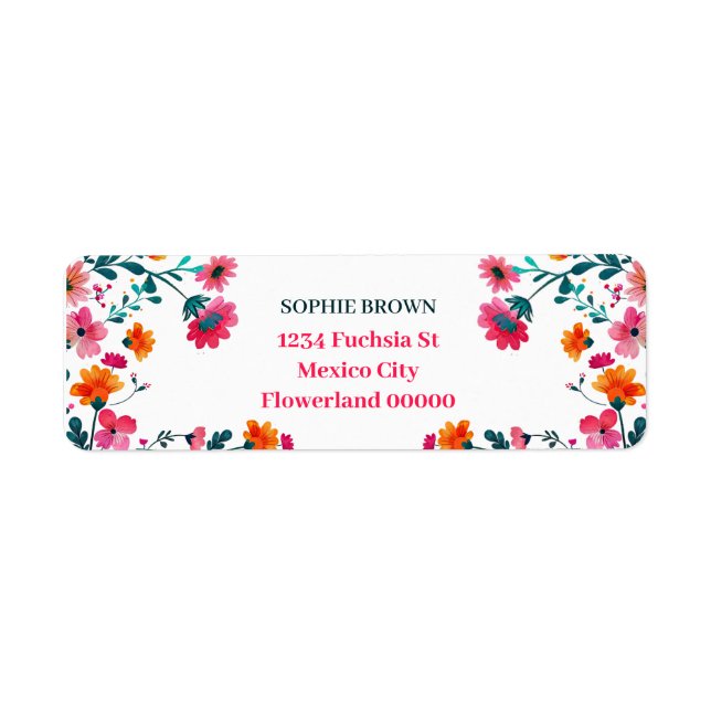 Returadress för vattenfärg Fuchsia Flowers Blommig Returadress Etikett (Framsidan)