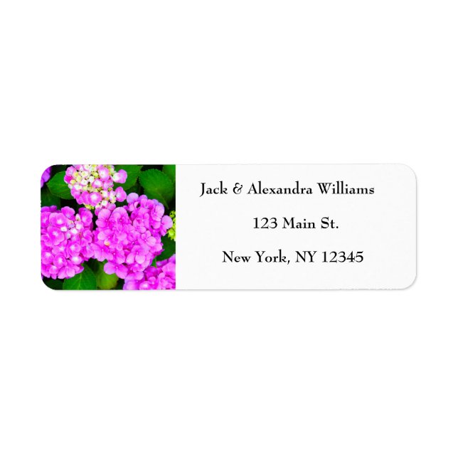 Returadress för vattenfärg Hydrangea Rosa Blommigt Returadress Etikett (Framsidan)