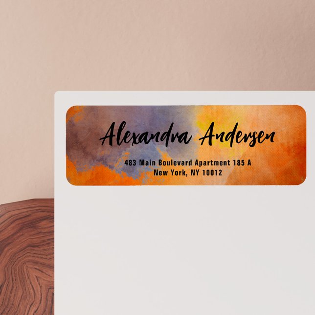 Returadress för vattenfärg i modern Orange Returadress Etikett (Skapare uppladdad)