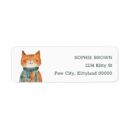 Returadress för vattenfärg Quirky Cat Illustration Returadress Etikett