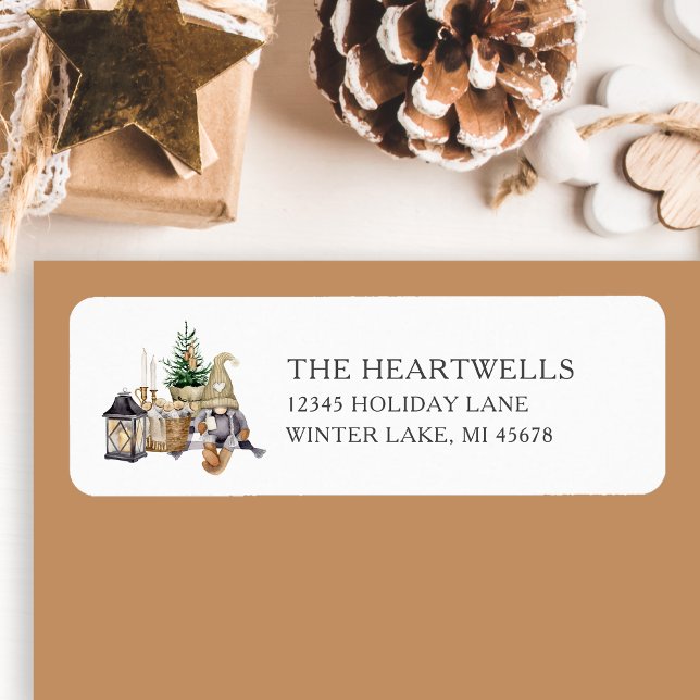 Returadress för vattenfärg Rustic Gnome-julen Etikett (Skapare uppladdad)
