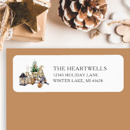 Returadress för vattenfärg Rustic Gnome-julen Returadress Etikett