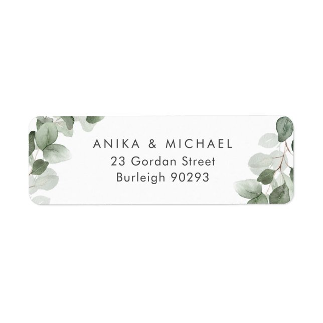 Returadress för vattenfärgen Löv i modern Grönt Etikett (Framsidan)