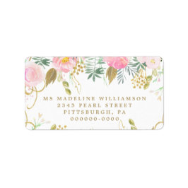 Returadress för vattenfärgen  och Guld Blommigt Adressetikett