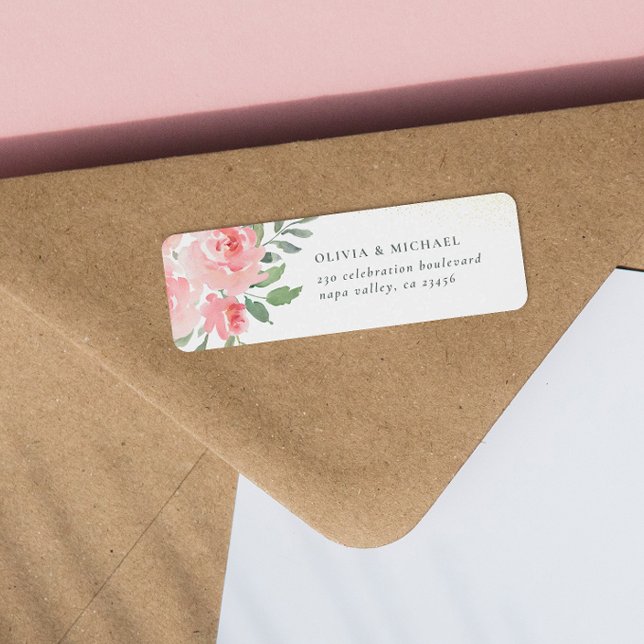 Returadress för vattenfärgen Ro Elegant Returadress Etikett (Return Address Label Mock-up)