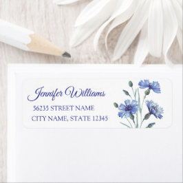returadress för vattenfärgsblått babydusch blommig etikett