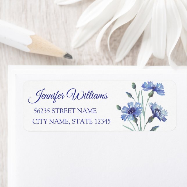 returadress för vattenfärgsblått babydusch blommig etikett (Insitu)