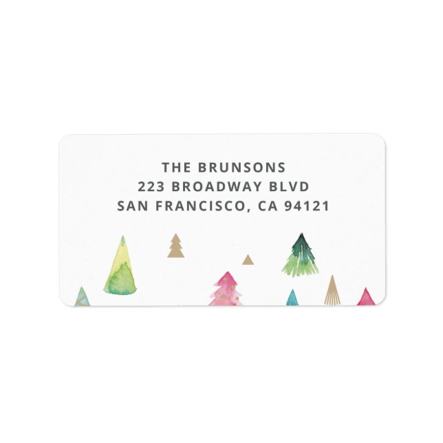 Returadress för vattenfärgsfärgad Julgranar Adressetikett (Framsidan)