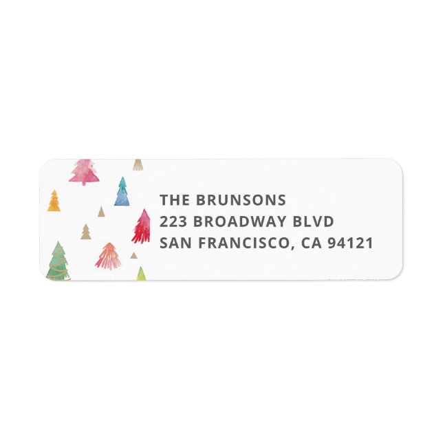 Returadress för vattenfärgsfärgad Julgranar Etikett (Framsidan)