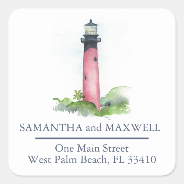 Returadress för vattenfärgsfyr fyrkantigt klistermärke (Framsida)