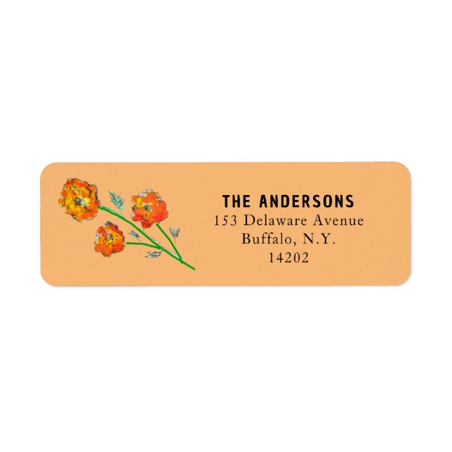 Returadress för vattenfärgsOrange Marigolds Blommi Etikett (Framsidan)