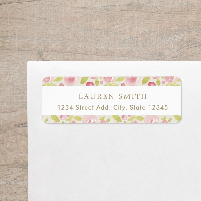 Returadress för vattenfärgsRosa Blommigt Etikett (Skapare uppladdad)