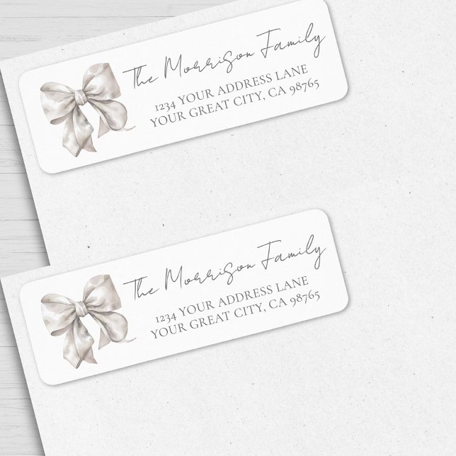 Returadress för vit elegant returadress etikett (Elegant White Bow Return Address label)