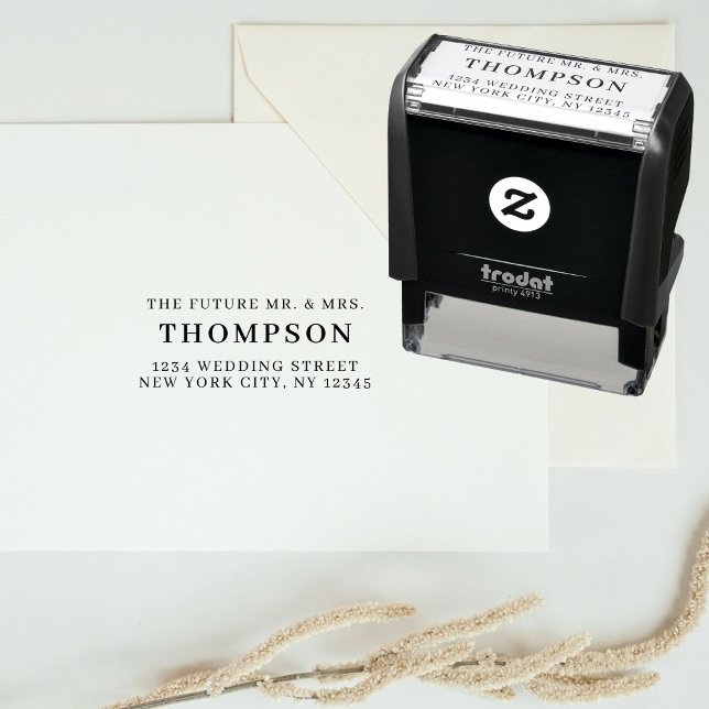 Returadress Framtiden, fru Bröllop Självfärgande Stämpel (Return Address Future Mr. Mrs. Wedding Self-inking Stamp)