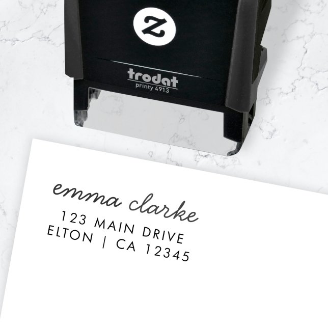 Returadress Frimärke Modern minimal självinläsning Självfärgande Stämpel (Personalized self inking address stamp with elegant modern design for letters and stationery)