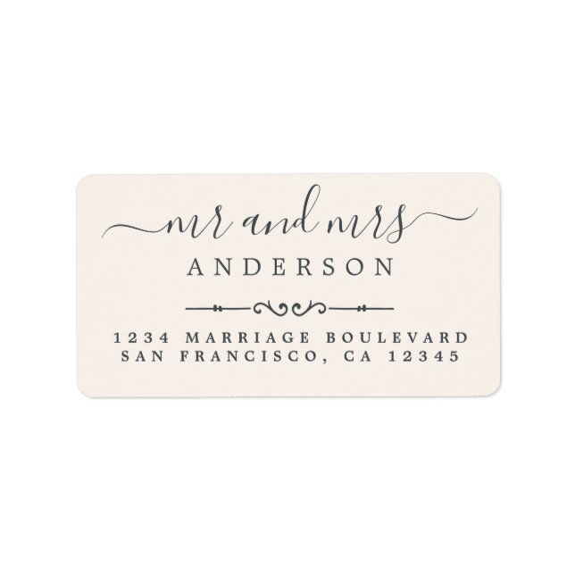 Returadress, fru Script Ivory Bröllop Adressetikett (Framsidan)