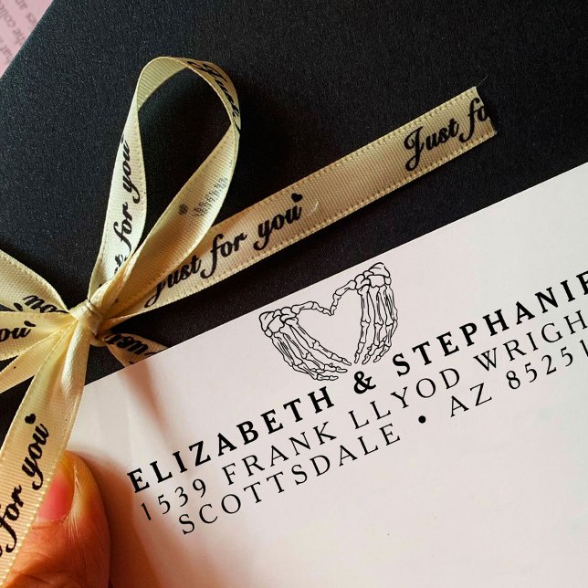 Returadress Goth Bröllop Skeleton Heart Anpassning Självfärgande Stämpel (Skapare uppladdad)