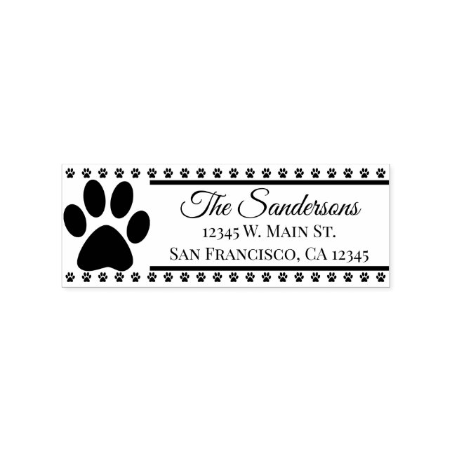 Returadress Hund Cat Pawprint Family Namn Stämpel (Tryck)