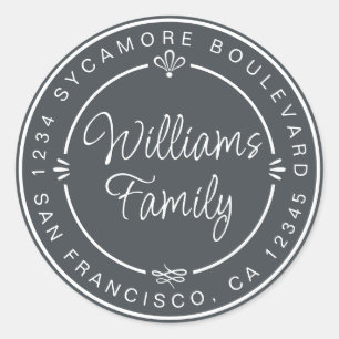Returadress i chic Family Monogram Black Runt Klistermärke